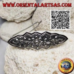 Flower decoration chiseled silver hair clip with comb and snap closure (3 points)