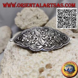 Floral plant chiseled silver hair clip with comb and snap closure (cloud)