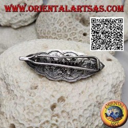 Floral plant chiseled silver hair clip with comb and snap closure (cloud)