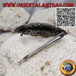 Floral plant chiseled silver hair clip with comb and snap closure (cloud)