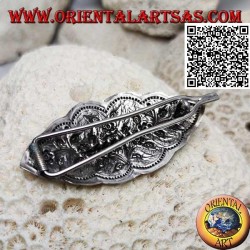 Floral plant chiseled silver hair clip with comb and snap closure (cloud)