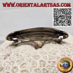 Pinza de pelo plateada ovalada lisa con tejido lateral y lazos centrales (pinza metálica)