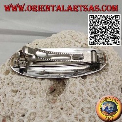 Pinza de pelo plateada ovalada lisa con tejido lateral y lazos centrales (pinza metálica)