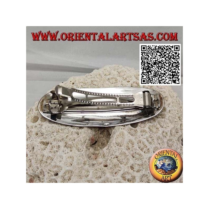Glatte ovale silberne Haarspange mit seitlichem Geflecht und Mittelschleifen (Metallklammer)