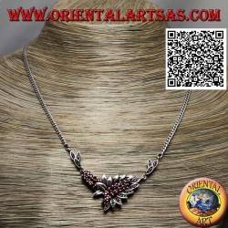 Gargantilla de cadena de plata 925 ‰ con 21 granates redondos naturales y hojas con marcasita
