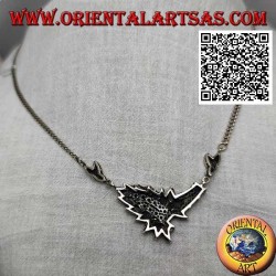 925 ‰ Silver necklace choker chain with 21 natural round garnets and leaves with marcasite