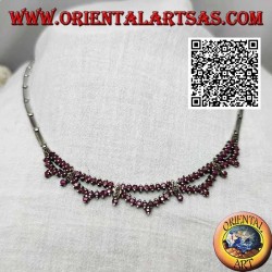 Collar en gargantilla semirrígida de plata Collana 925 con doble hilera de rubíes redondos naturales y marcasita