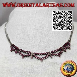 Collar en gargantilla semirrígida de plata Collana 925 con doble hilera de rubíes redondos naturales y marcasita