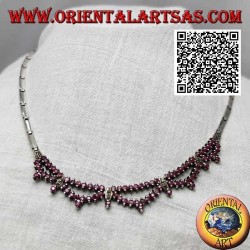 Collar en gargantilla semirrígida de plata Collana 925 con doble hilera de rubíes redondos naturales y marcasita