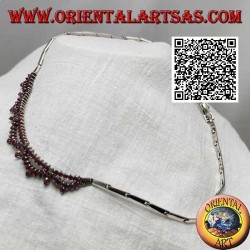 Collar en gargantilla semirrígida de plata Collana 925 con doble hilera de rubíes redondos naturales y marcasita