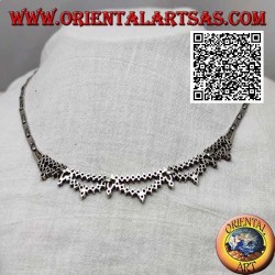 Collar en gargantilla semirrígida de plata Collana 925 con doble hilera de rubíes redondos naturales y marcasita