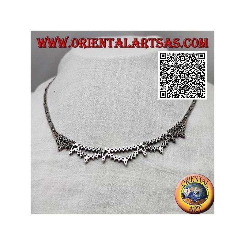 Collier ras de cou semi-rigide en argent Collana 925 avec double rang de rubis ronds naturels et marcassite