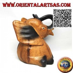 Sculpture peinte à la main d'un bébé éléphant avec trompe relevée, en bois de teck (16 cm)