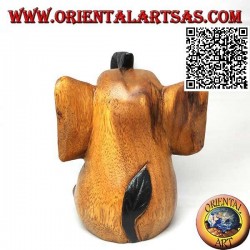 Sculpture peinte à la main d'un bébé éléphant avec trompe relevée, en bois de teck (16 cm)