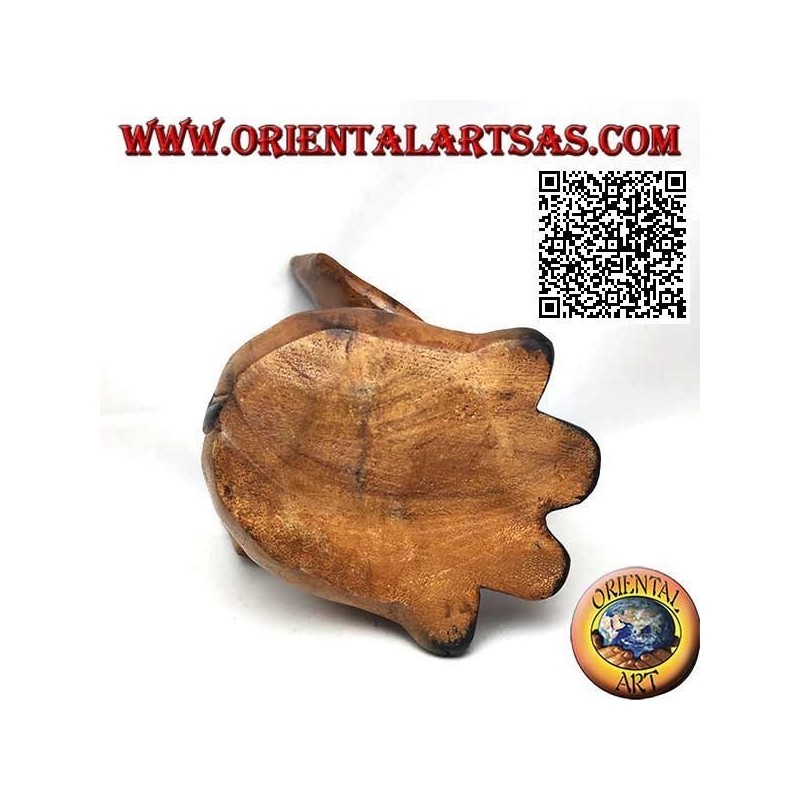 Handgemalte Skulptur eines Elefantenbabys mit Stamm oben, aus Teakholz (16 cm)