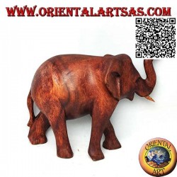 Skulptur eines afrikanischen Elefanten, der mit Stamm oben geht, in suar Holz (12 cm)