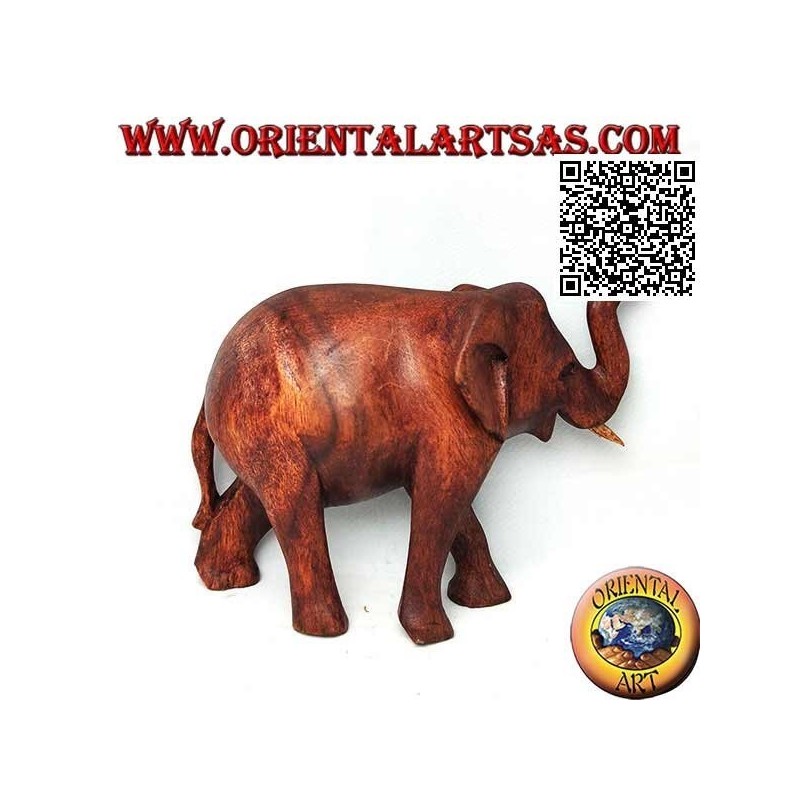 Skulptur eines afrikanischen Elefanten, der mit Stamm oben geht, in suar Holz (12 cm)