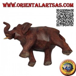 Skulptur eines afrikanischen Elefanten, der mit Stamm oben geht, in suar Holz (12 cm)