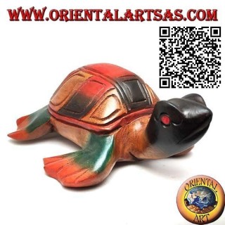 Tartaruga di mare caretta in legno di teak dipinta a mano (20 cm)