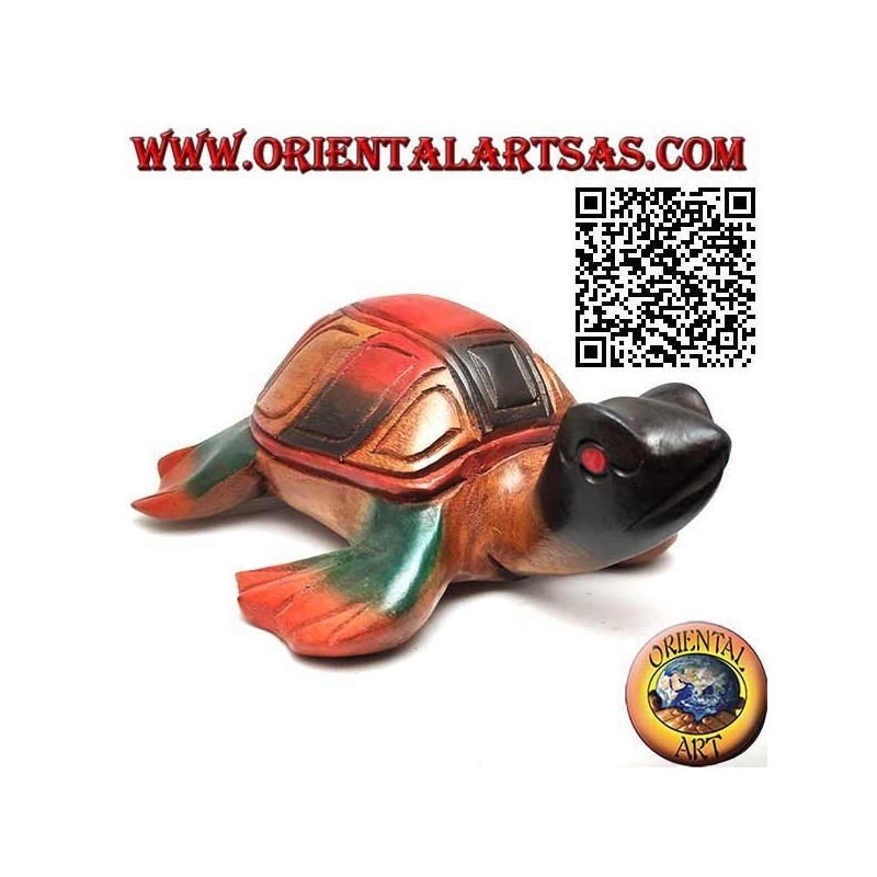 Loggerhead Sea Turtle in hand-painted teak wood (20 cm)