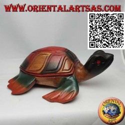 Tortue de mer Caretta en bois de teck peint à la main (20 cm)