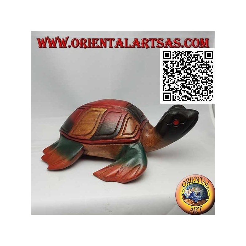 Tartaruga di mare caretta in legno di teak dipinta a mano (20 cm)