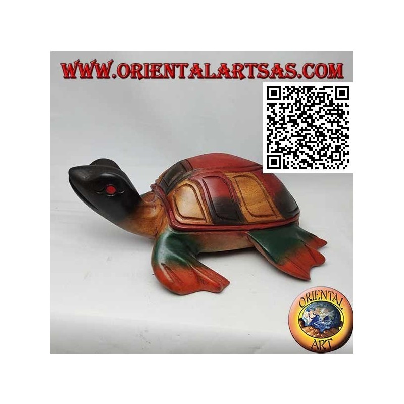 Tartaruga di mare caretta in legno di teak dipinta a mano (20 cm)