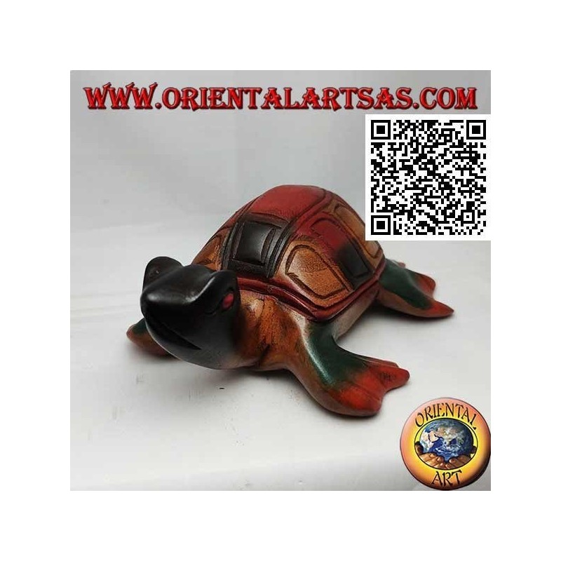 Caretta Meeresschildkröte in handbemaltem Teakholz (20 cm)