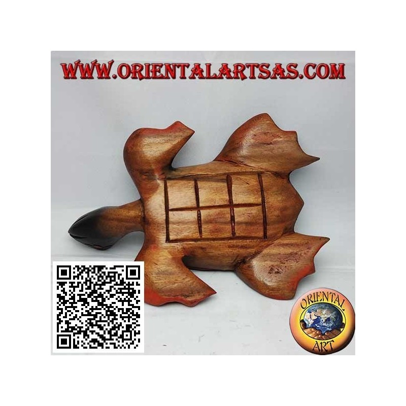 Loggerhead Sea Turtle in hand-painted teak wood (20 cm)