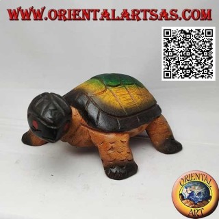 Land tortoise or Hermann tortoise in hand painted teak wood 19 cm