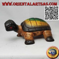 Landschildkröte oder Hermanns Schildkröte aus handbemaltem Teakholz 19 cm