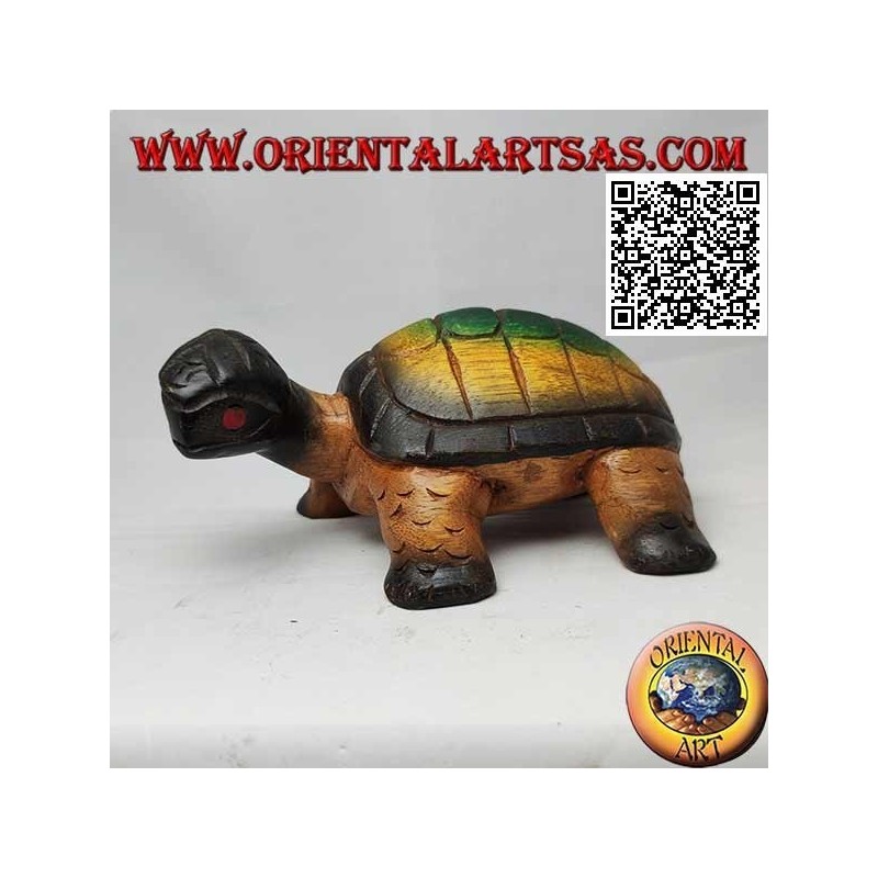 Land tortoise or Hermann tortoise in hand painted teak wood 19 cm