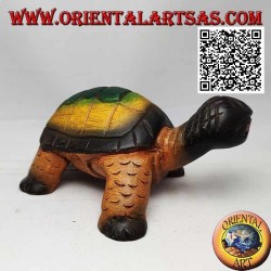 Land tortoise or Hermann tortoise in hand painted teak wood 19 cm