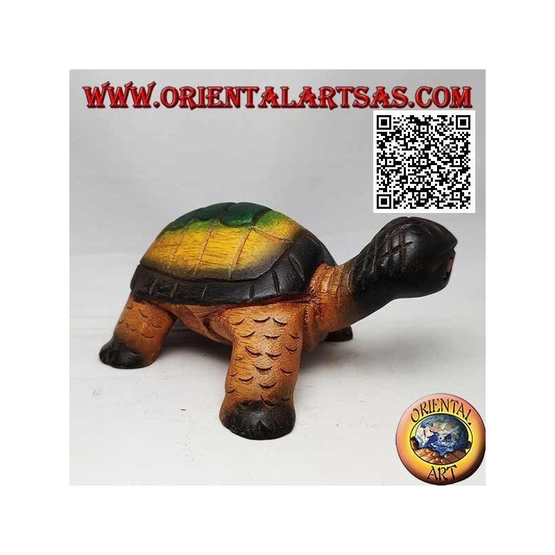 Tortuga terrestre o tortuga Hermann en madera de teca pintada a mano 19 cm
