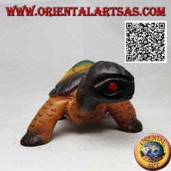 Tortue de terre ou tortue d'Hermann en bois de teck peint à la main 19 cm