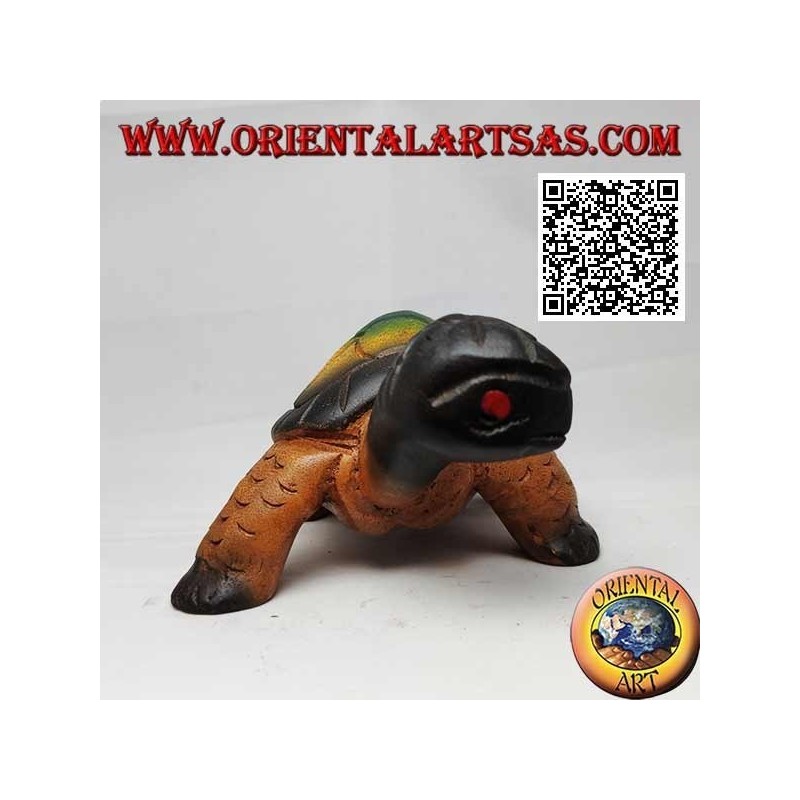 Landschildkröte oder Hermanns Schildkröte aus handbemaltem Teakholz 19 cm