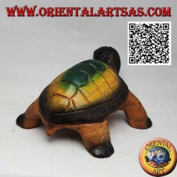 Tortue de terre ou tortue d'Hermann en bois de teck peint à la main 19 cm