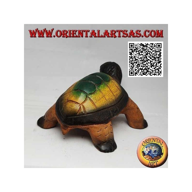 Landschildkröte oder Hermanns Schildkröte aus handbemaltem Teakholz 19 cm