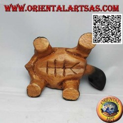 Land tortoise or Hermann tortoise in hand painted teak wood 19 cm