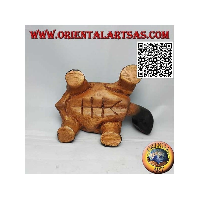 Land tortoise or Hermann tortoise in hand painted teak wood 19 cm