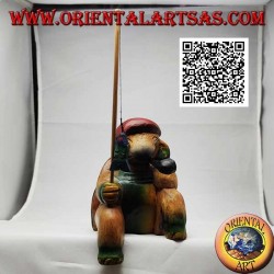 Seeteufel mit Pfeife und handbemalter Angelrute aus Teakholz