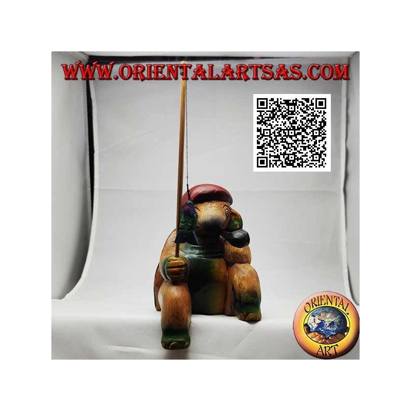 Lotte avec tuyau et canne à pêche en bois de teck peint à la main