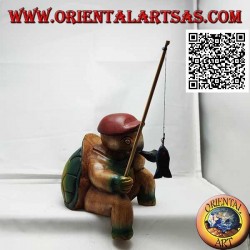 Lotte avec tuyau et canne à pêche en bois de teck peint à la main