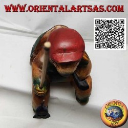 Seeteufel mit Pfeife und handbemalter Angelrute aus Teakholz