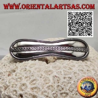 Fermacapelli in argento infinito liscio con intreccio laterale e linea a S centrale (clip in metallo)