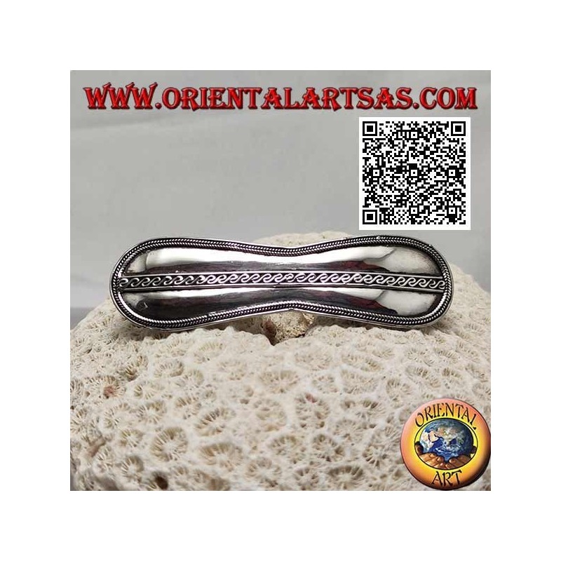 Smooth infinity silver hair clip with side weave and central S-line (metal clip)