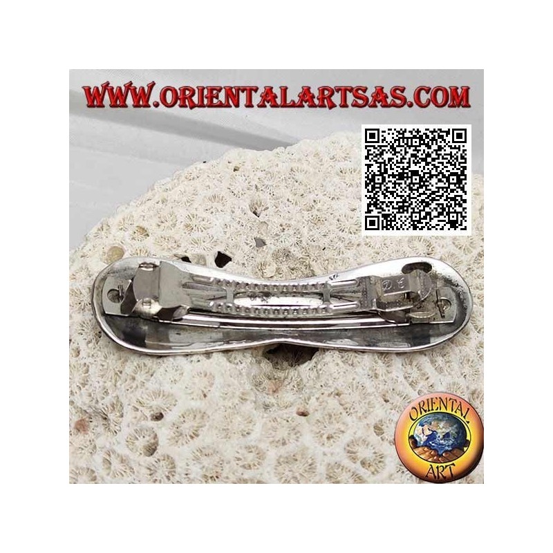 Pinza de pelo plateada infinita suave con tejido lateral y línea S central (pinza de metal)