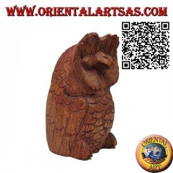 Sculpture du hibou sage assis en bois de suar 13 cm