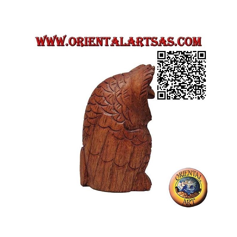 Escultura del búho sabio sentado en madera de suar 13 cm