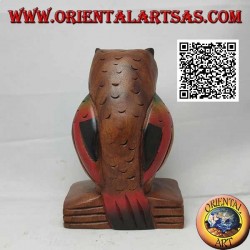 Escultura de un búho (símbolo de la sabiduría) sobre un libro de madera de teca de 16 cm pintado a mano